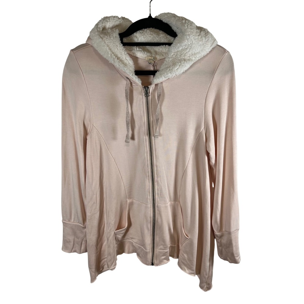 Lemon Vanilla Cream Sherpa Lined Zip Up Hoodie Jacket NWT‎ LL-0012 Pink Large